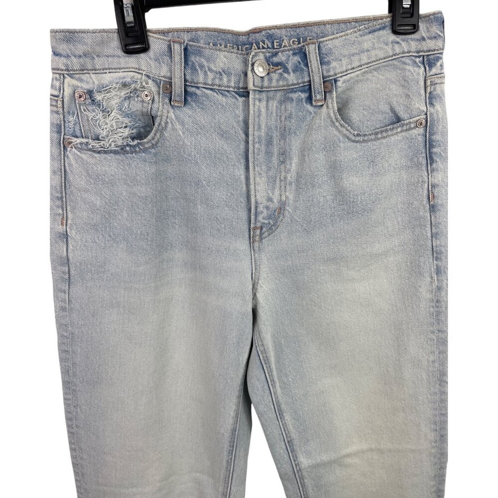 AE Stretch Super High-Waisted Straight Distressed Light Blue Jeans Womens Size 8 - Picture 3 of 11